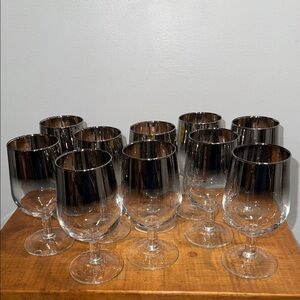 MCM Dorothy Thorpe Style Silver Fade Ombré Rim Wine Glass Set- 10
